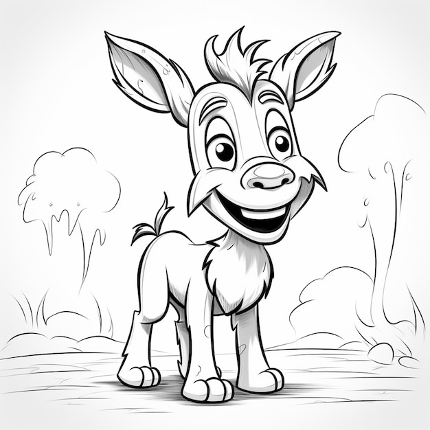cartoon ezel met een grote glimlach staande in het gras generatieve ai