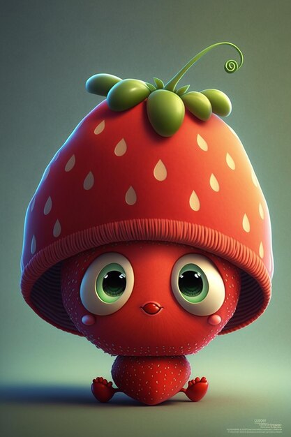 Cartoon face strawberry hat wearing style drawing illustration image AI generated art