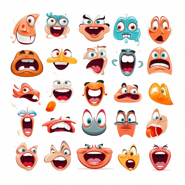 Photo cartoon faces with different expressions and expressions generative ai