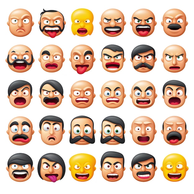 Photo cartoon facial emotions set of emoji