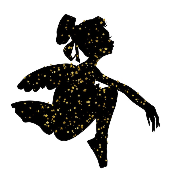 Cartoon fairy silhouette with magic wings Watercolor hand drawn illustration