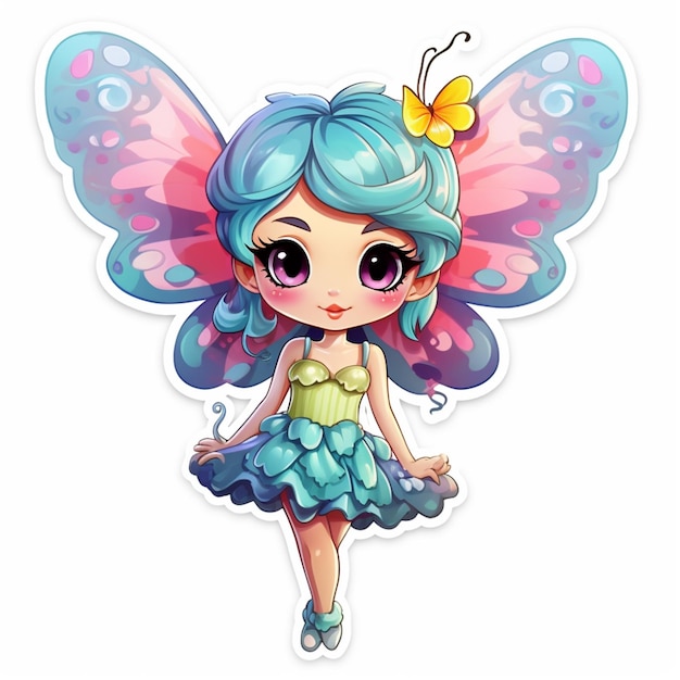 Photo cartoon fairy with blue hair and butterfly wings generative ai