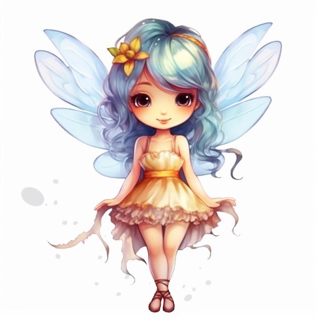 a cartoon fairy with blue hair and a yellow dress generative ai