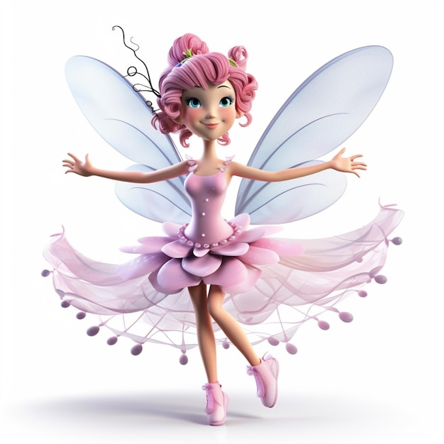 Cartoon fairy with pink hair and pink dress and pink shoes generative ai