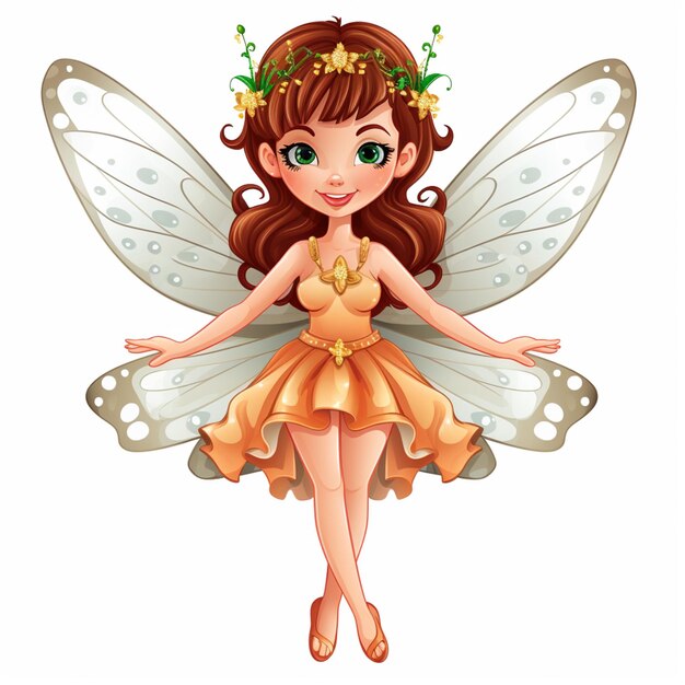 Photo cartoon fairy with wings and a flower crown generative ai