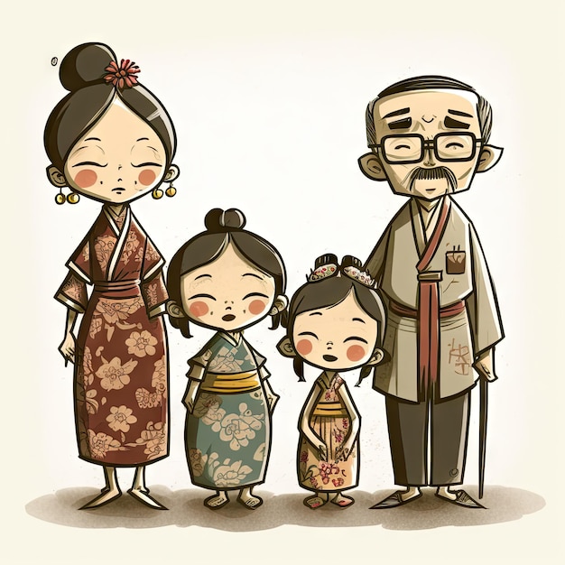 Cartoon of family on white background