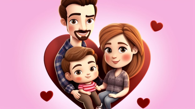 A cartoon family with a heart on the front