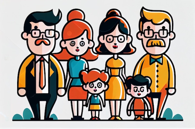 A cartoon of a family with the words " family " on the front.