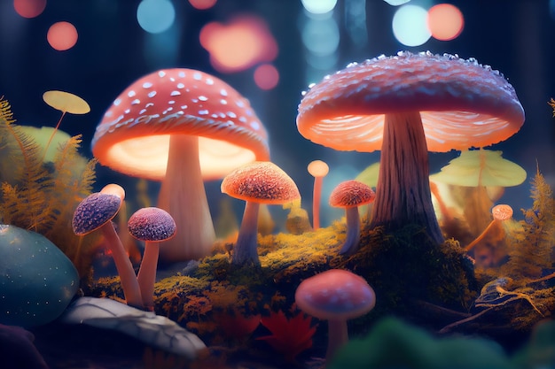 Cartoon fantasy mushroom forest Generative AI