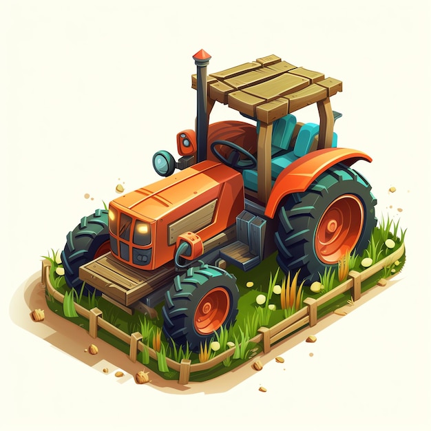 a cartoon farm vehicle on grass