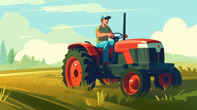 트랙터를 운전하는 만화 농부 인공지능 생성 이미지