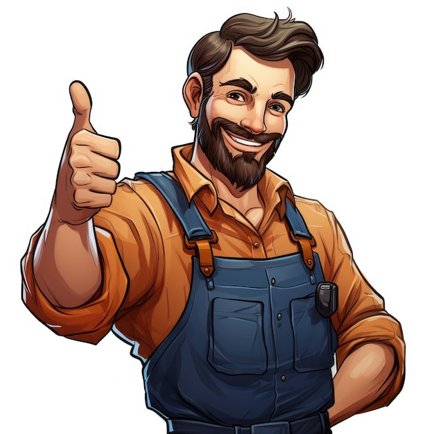Cartoon farmer showing thumb up Isolated on white background