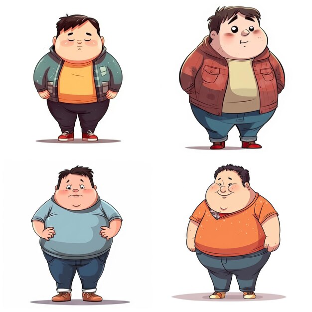 Карикатура толстого мальчика на белом фоне