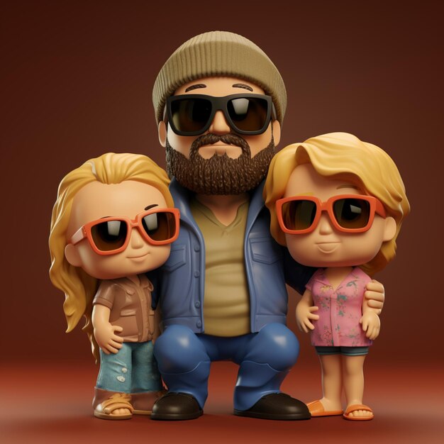 Cartoon of father and his girl are wearing sunglasses