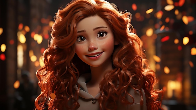 A cartoon of a female character with red hair.