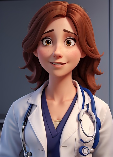 a cartoon of a female doctor with a big smile.