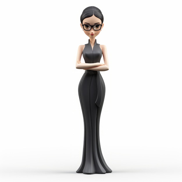 Cartoon Female Figurine In Sleek Ponytail Hairstyle On White Background