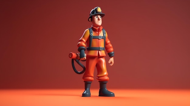 赤い背景を持つ消防士の漫画の図。