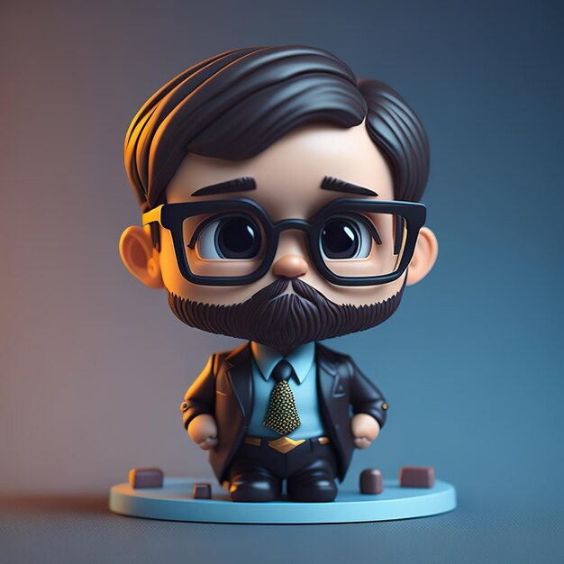 A cartoon figure of a man with glasses and a tie with the word boss on it.