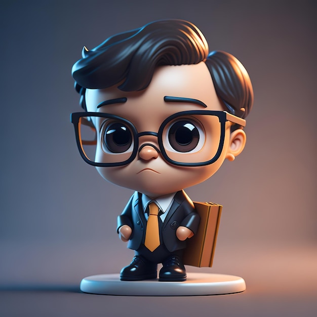 A cartoon figure of a sad man with a yellow tie and glasses.