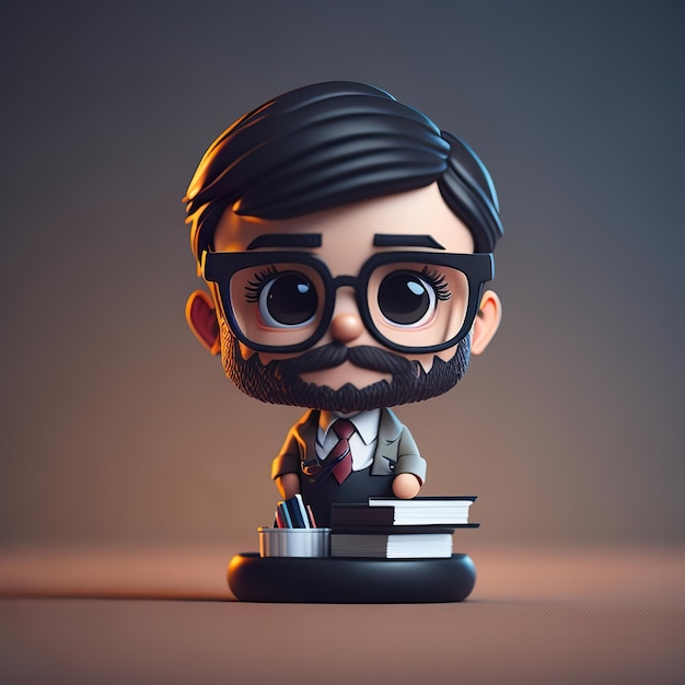 A cartoon figure a teacher man with glasses and books