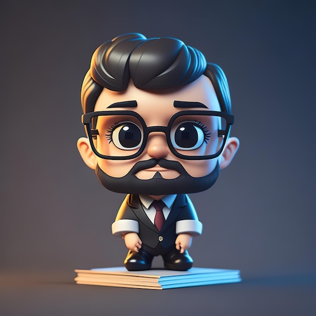 A cartoon figure a teacher man with glasses and books