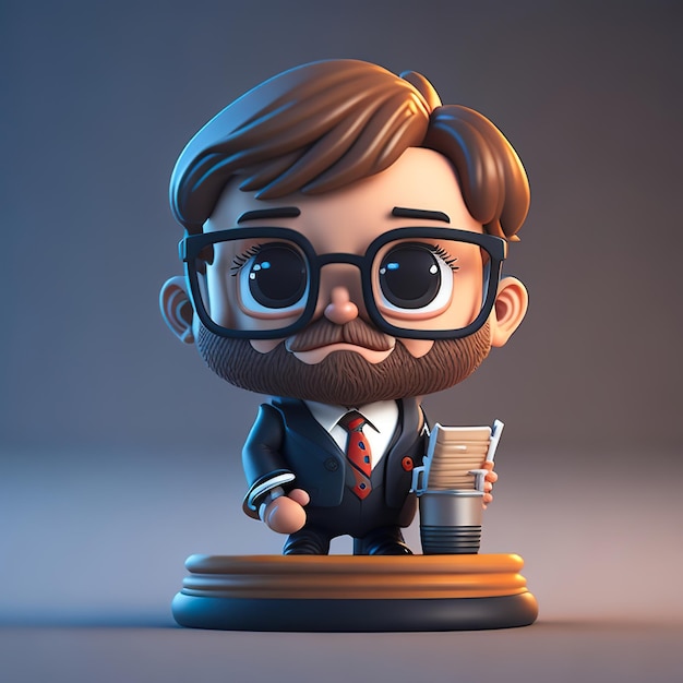 A cartoon figure with a large beard and glasses is standing on a pedestal.