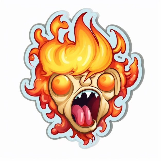 cartoon fire breathing face with open mouth and flames coming out of it generative ai