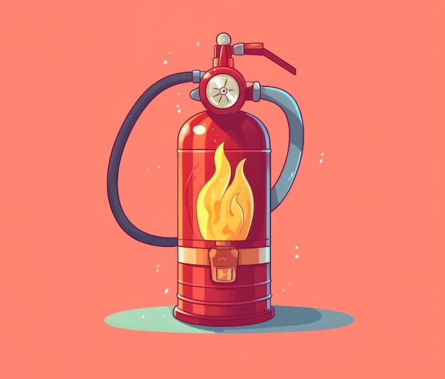 A cartoon fire extinguisher with a red background.