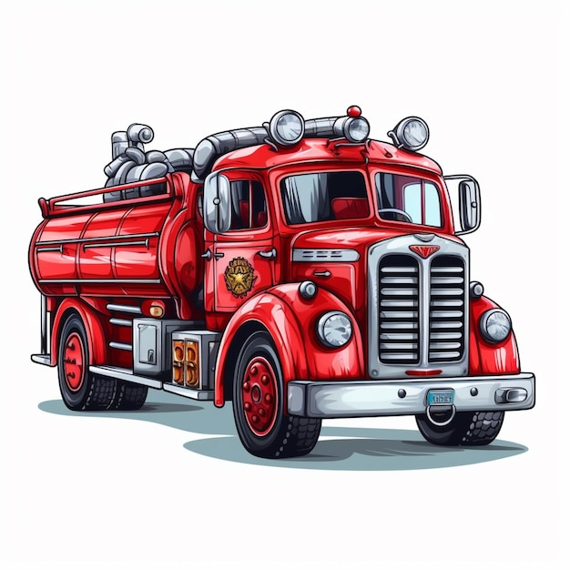 cartoon fire truck with lights on top and a red body generative ai