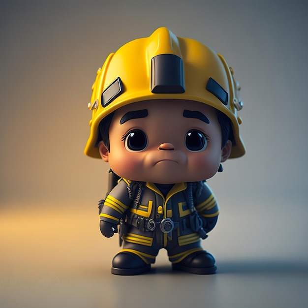 A cartoon fireman with a yellow helmet and a black and white background.