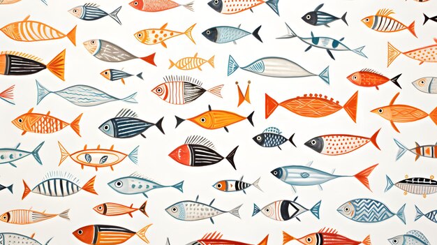 Photo cartoon fish doodle pattern