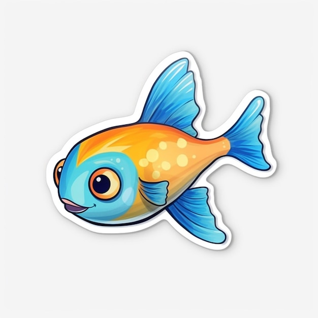파란색과 주황색 물고기 얼굴 생성 ai가 있는 만화 물고기 스티커