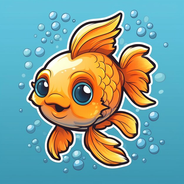 cartoon fish with big eyes and bubbles floating in the water generative ai