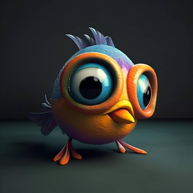 Cartoon fish with big eyes on a dark background 3d illustration