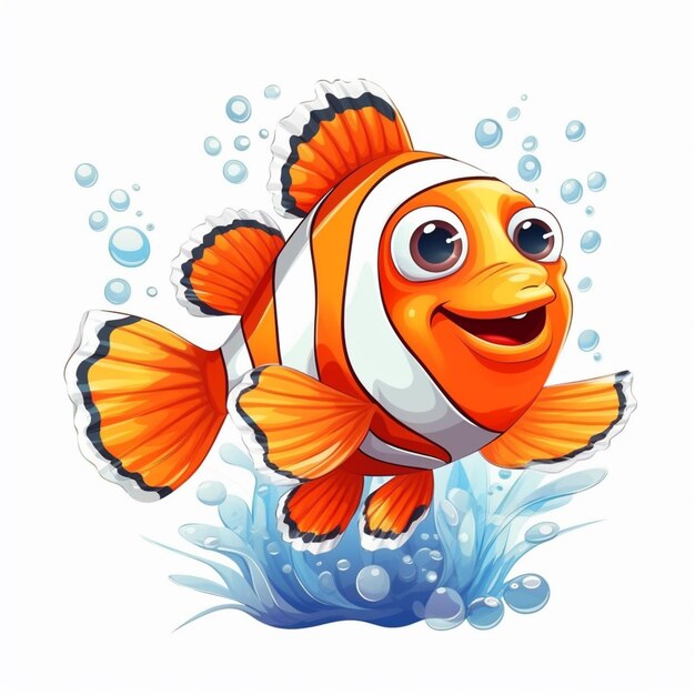 Cartoon fish with big eyes and a smile on a white background generative ai