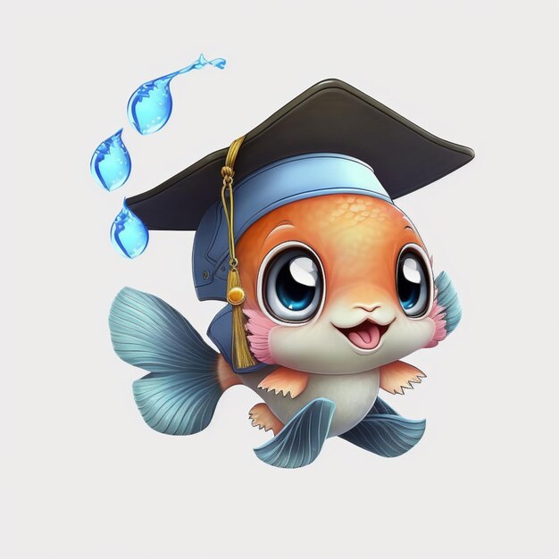 A cartoon fish with a cap and a blue cap