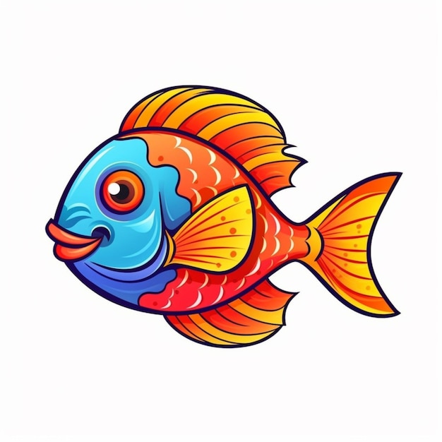 Мультяшная рыба с яркими цветами и генеративным искусственным интеллектом с желтым хвостом