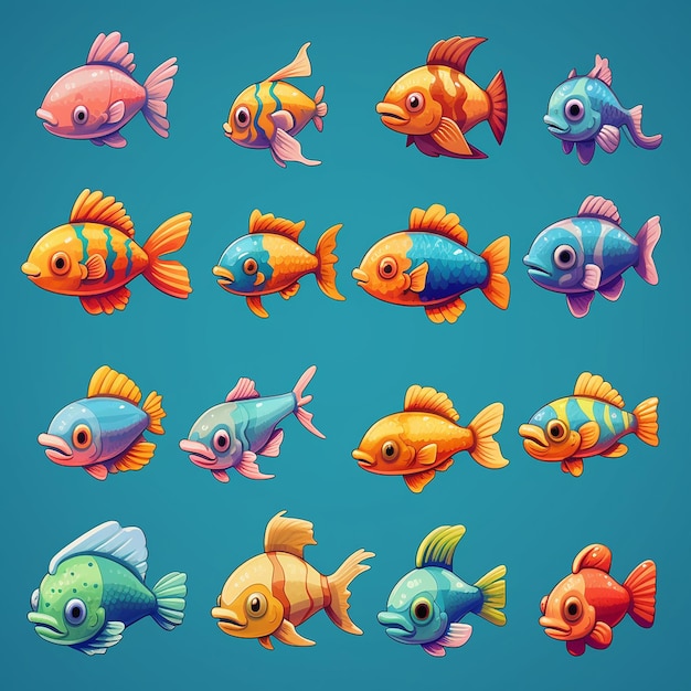 A cartoon fish with different colored fins and different colors