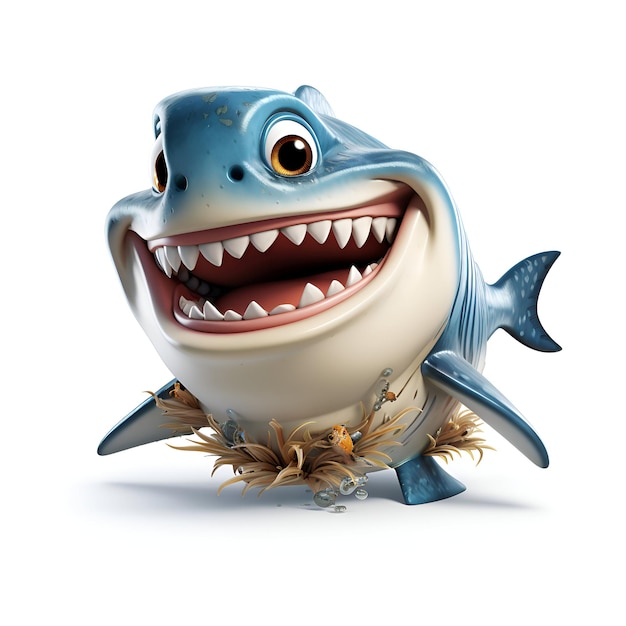 Cartoon fish with grass on a white background 3d illustration