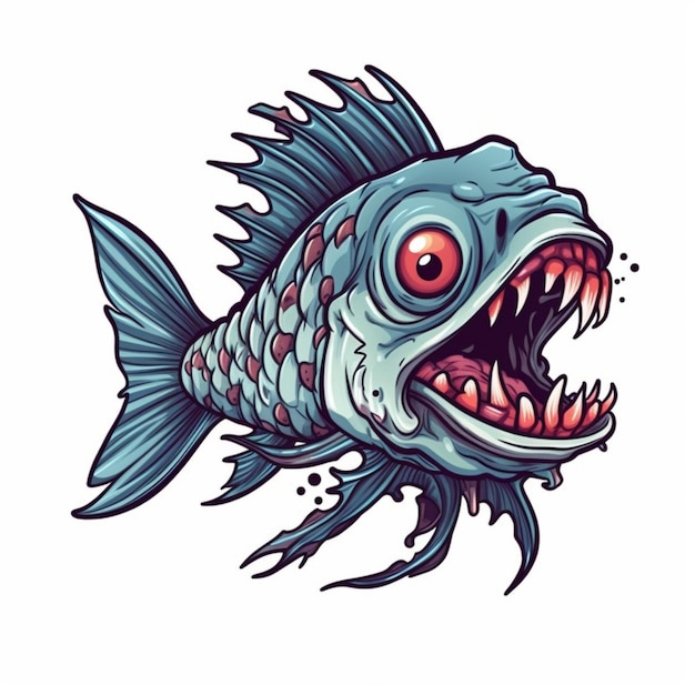 a cartoon fish with its mouth open and teeth wide open generative ai