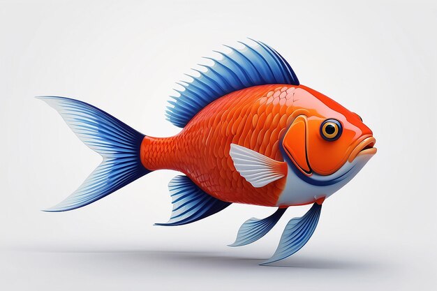 Cartoon fish with a red body and white belly and orange fins generative ai