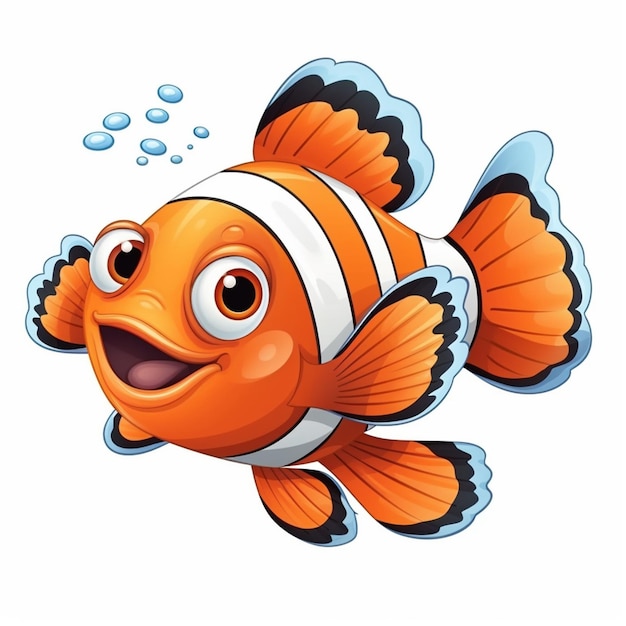 Foto pesce cartone animato con un sorriso e bolle che galleggiano sulla sua schiena generativo ai
