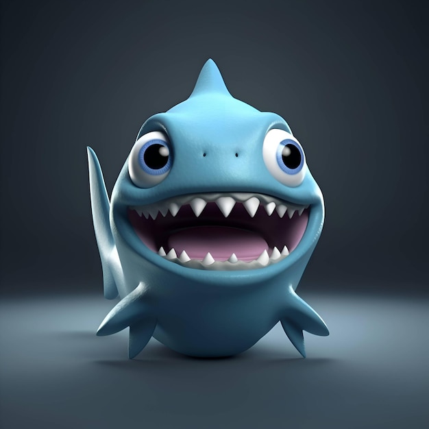 Cartoon fish with teeth on dark background 3D illustration