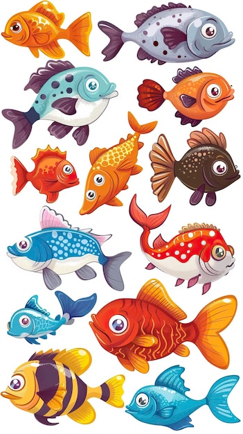cartoon fishes set isolated design elements ar 916 style raw job id 10221c79bd814adb8012061f77ad82f2
