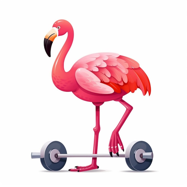 Фото Карикатурный фламинго, стоящий на штанге с длинной шеей.