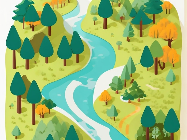 Cartoon FlatStyle Vector Illustration of Paper Landscape