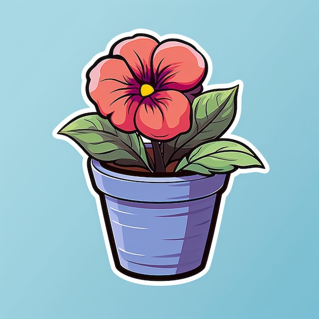 Photo a cartoon flower in a pot on a blue background