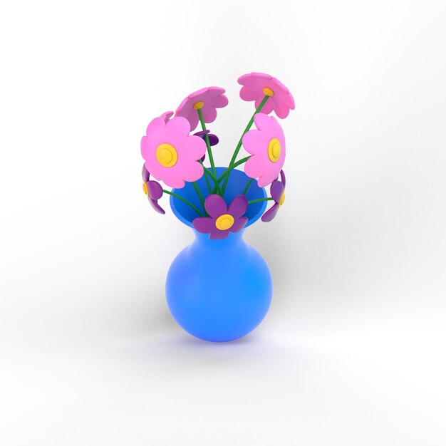 Cartoon Flower Vase Top Side In White Background