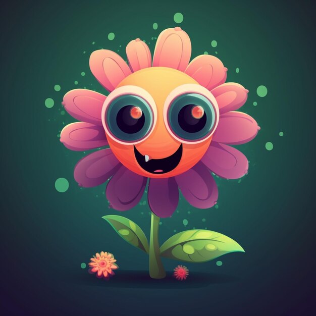 Photo cartoon flower with big eyes and a green background generative ai